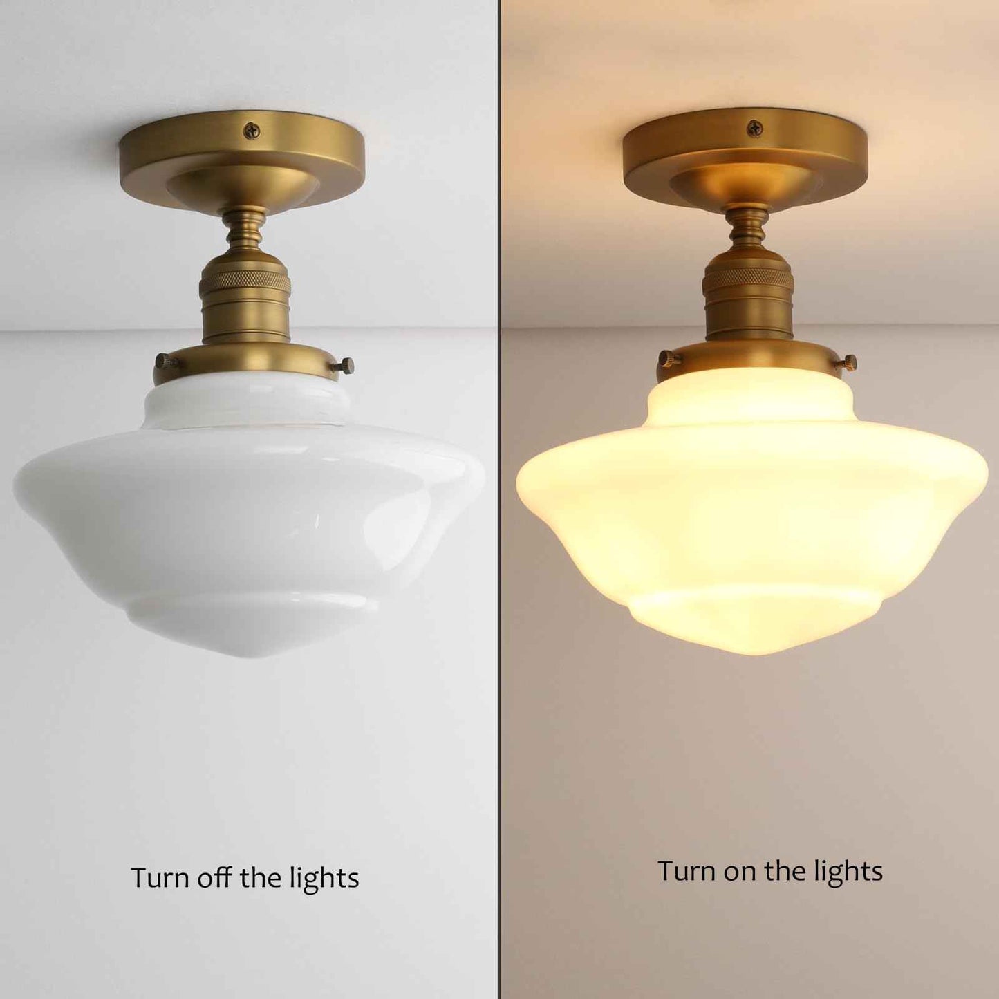 Pathson Vintage Flush Mounted Ceiling Lighting with Milk White Glass Shade, Mid-Century Style Ceiling Light Fixture for Hallway Foyer Loft Living Room Bedroom