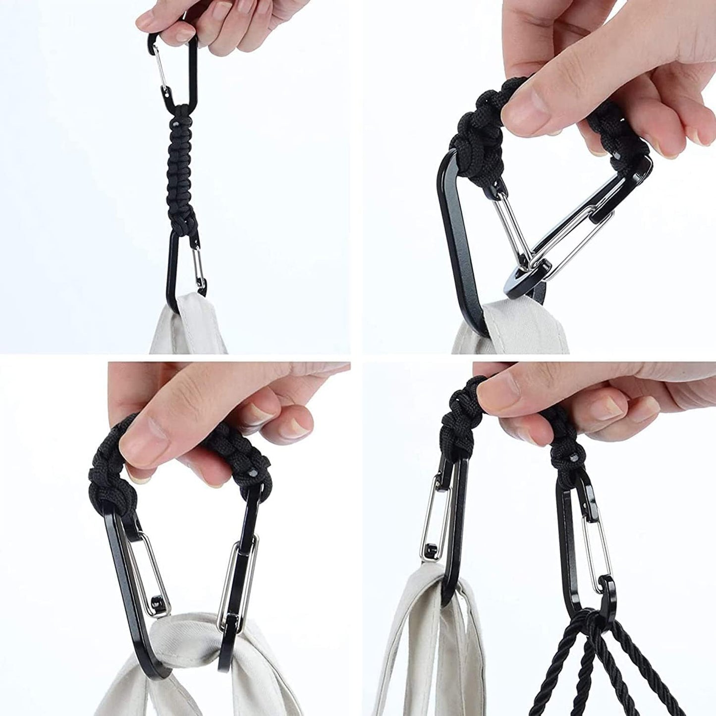 Skiennix Paracord Keychain Carabiner - Double Hooks for Camping, Hiking & Stroller | Versatile Clip for Water Bottles & Tools