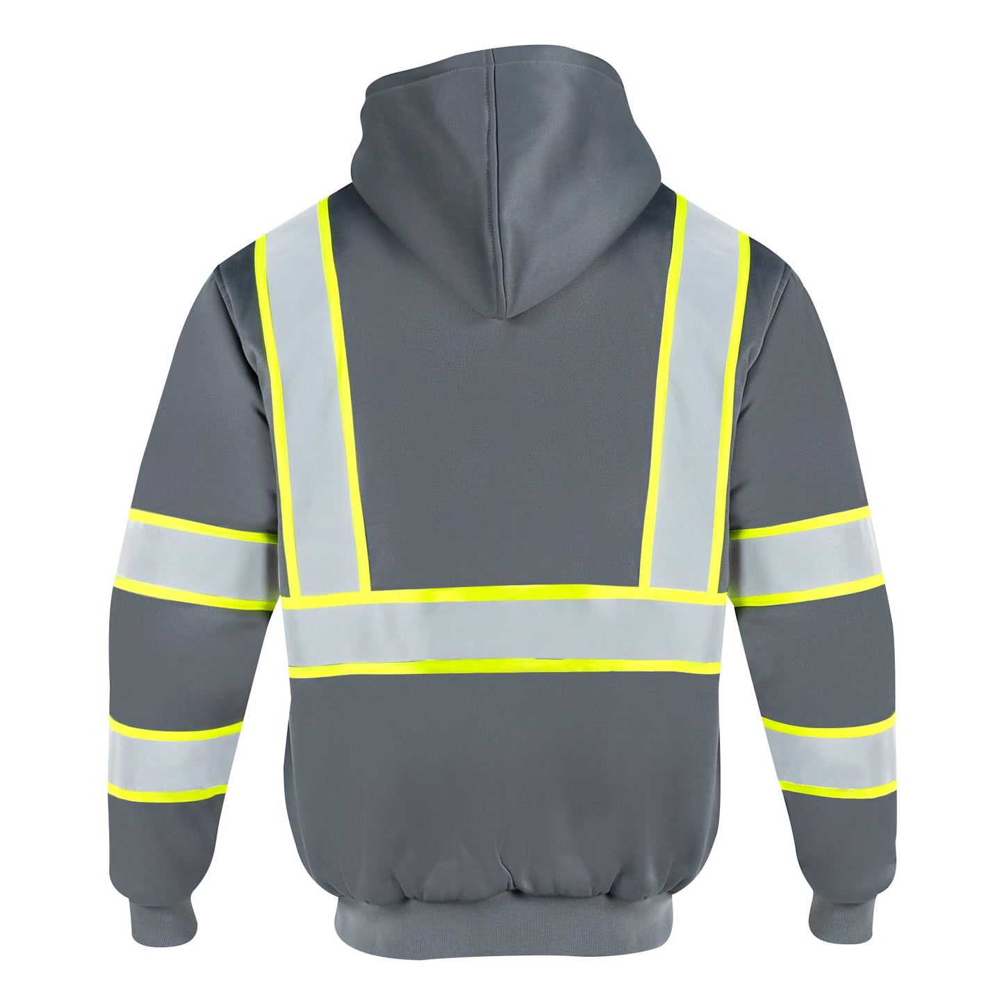 VENDACE Men's ANSI Class 3 High Vis Safety Reflective Sweatshirt Wool Fleece Zipper Jacket Hoodie (Grey,M)