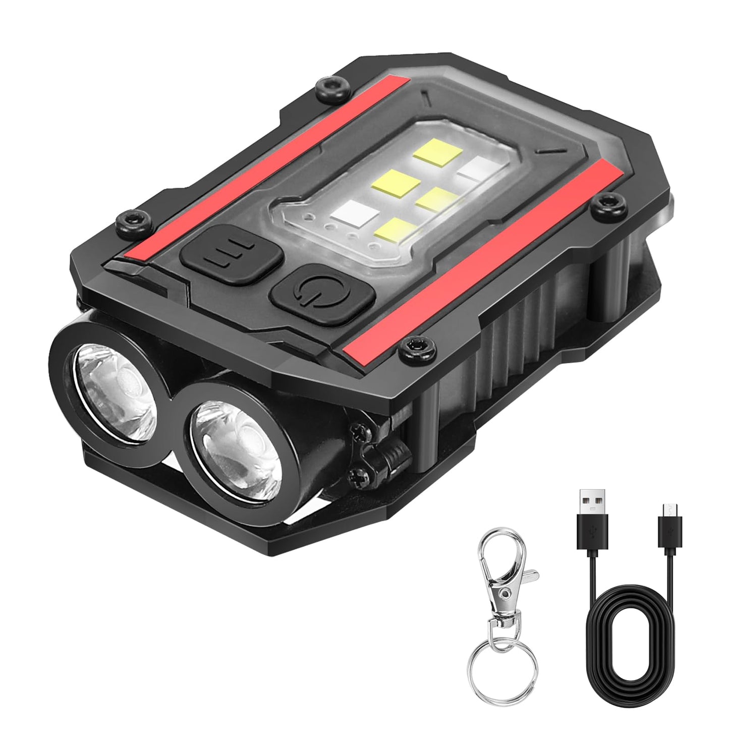 SUNPRO Mini Keychain Flashlight with Clip, 8 Modes Pocket Flash Light, Red Blue COB Side Light, Type-C Rechargeable for Hiking, Camping, Emergency (1, Black)