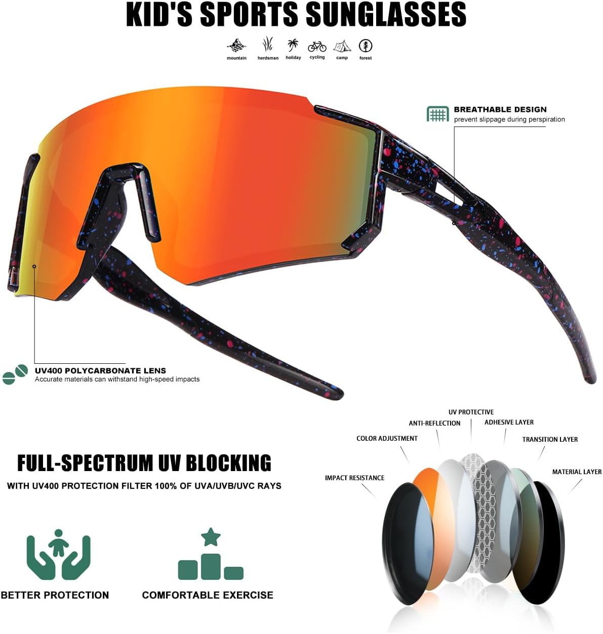 Skiennix Kids Sunglasses - UV Protection Baseball & Softball Sports Glasses for Boys & Girls
