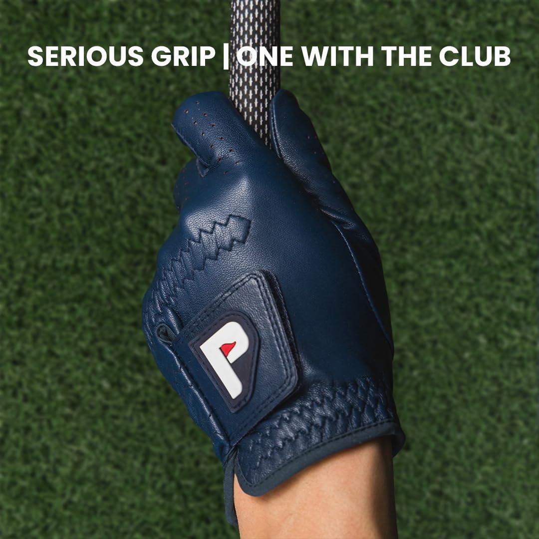 Skiennix Men's Golf Glove - Premium Cabretta Leather - Red, Blue & White - Includes Putting Ball Marker - Right & Left Handed (Single Pack)