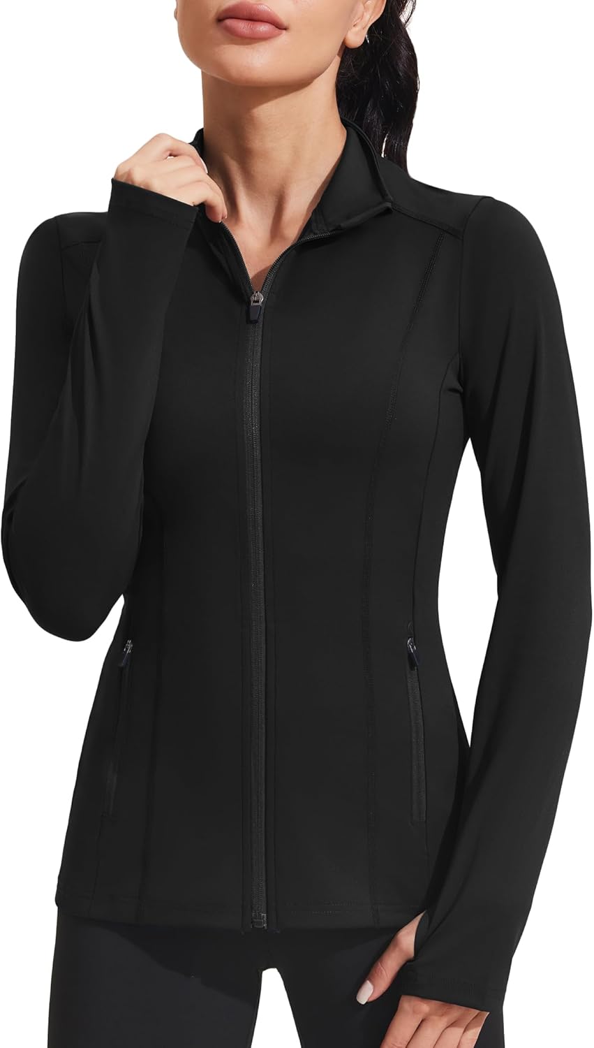 PINSPARK Women's Athletic Jacket - Slim Fit Full Zip Workout Top for Gym, Yoga & Running | Pockets Included