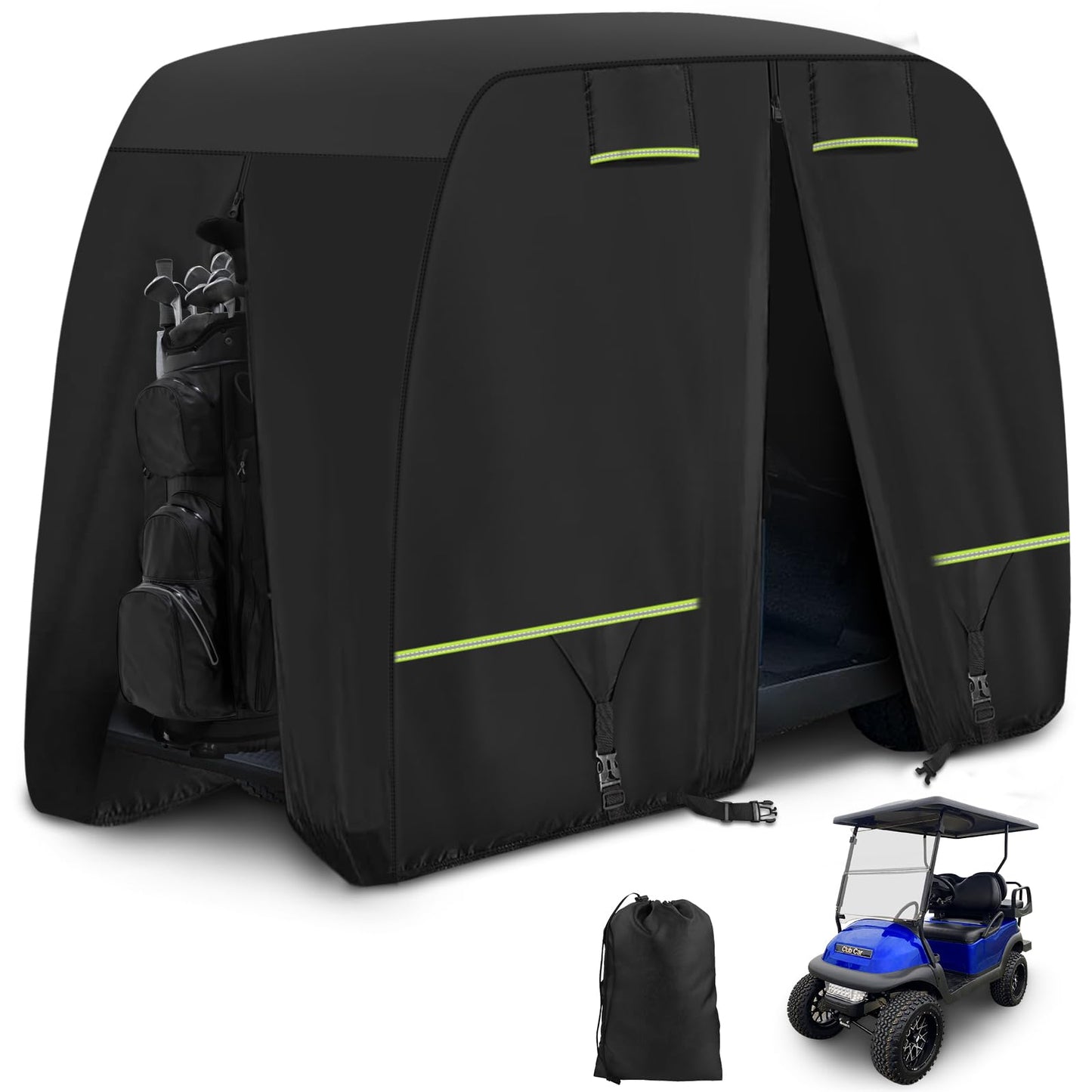 Cartalia 2 / 2+2 / 4 Passenger Upgraded Golf Cart Cover with Safe Reflective Strips Fits EZGO Club Car Yamaha, 420D Heavy Duty Cover All Weather Protection Waterproof Sunproof Dustproof Snowproof
