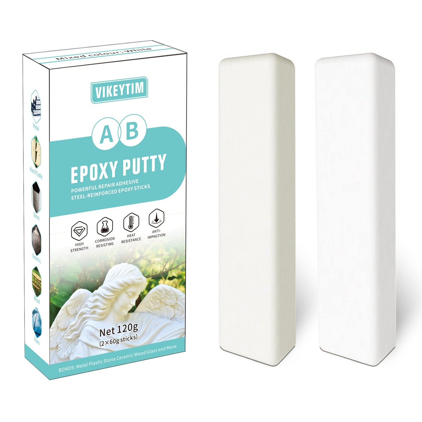 VIKEYTIM Epoxy Putty, 120g Quick Leak Repair Epoxy Putty Plastic, Ceramic, Acrylic, Metal, Stone, Wood, Glass Bonding and Repair Stick (White)