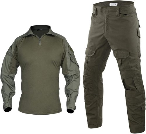 HARGLESMAN Men's Tactical Military Suit - Long Sleeve Combat Shirt & Pants with Knee Pads | Fitting Army Uniform