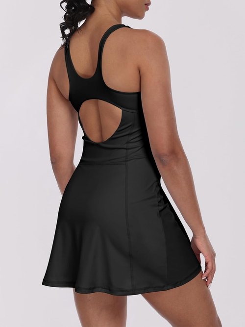 Caracilia Women's Tennis Dress - Built-In Shorts & Square Neck - Sleeveless Athletic Mini Skort for Summer Golf