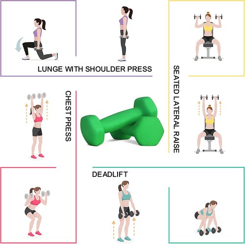 Balelinko Home Gym Equipment Workouts Strength Training Weight Loss Pilates Weights Yoga Sets Weights for Women, Men, Seniors and Youth, 1LB Green, Pair