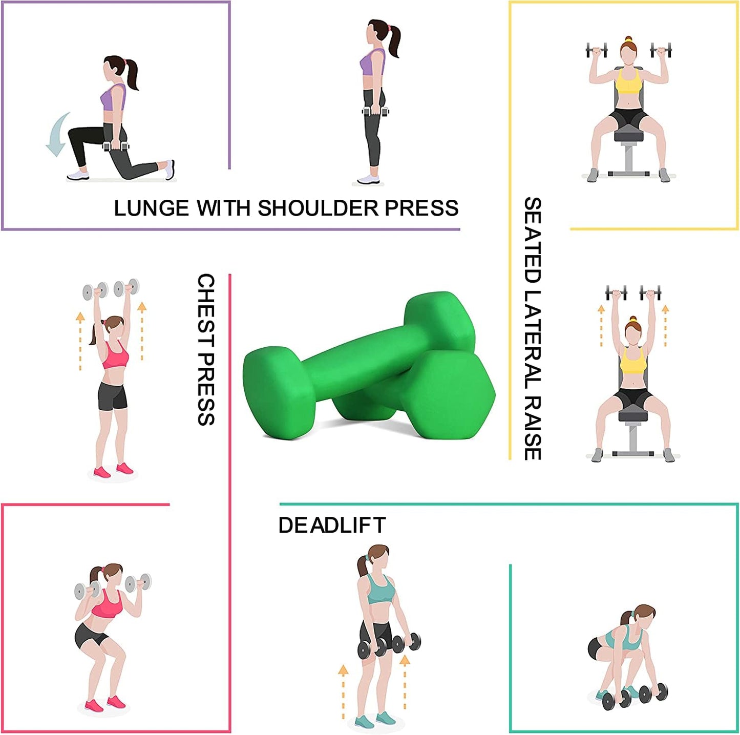 Balelinko Home Gym Equipment Workouts Strength Training Weight Loss Pilates Weights Yoga Sets Free Weights for Women, Men, Seniors and Youth, 3LB Green, Pair
