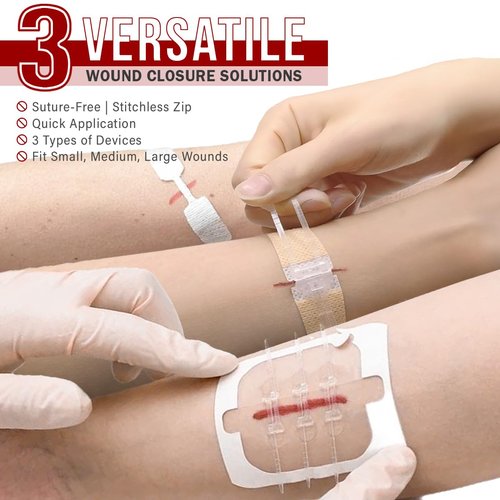 EVERLIT CARE Wound Closure Kit | 28 Pcs All-in-One First Aid with Suture-Free, Stitchless Zip Devices, Butterfly Bandages, for up to 6" Wounds | 100% Sterile Medical Supplies to Clean, Cover & Heal