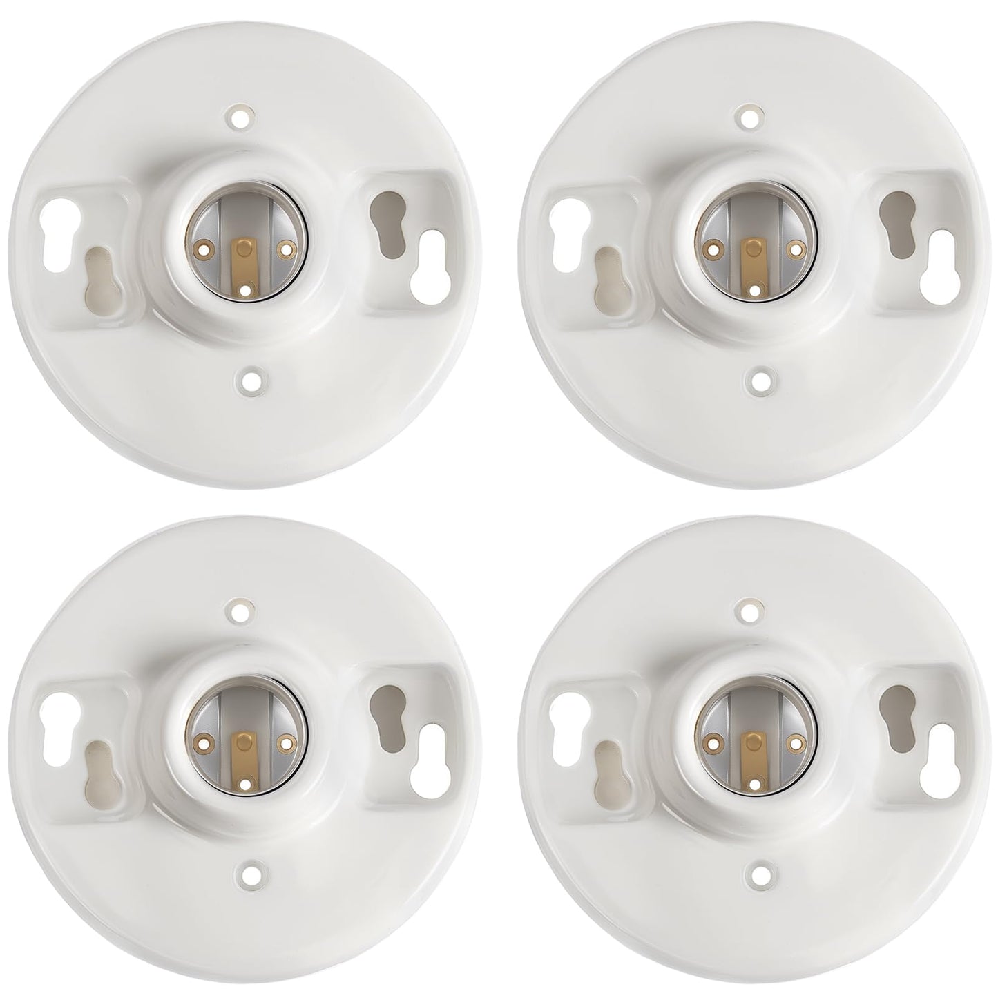 Saysurey 4 Pack Medium Base E26 Lamp Holder Socket Keyless Top Porcelain Light Bulb Socket for Installation on 3. 25” and 4” Junction Boxes Ceiling Light Fixture White Lampholder 660w 250v