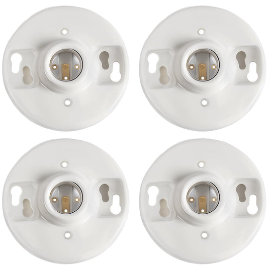 Saysurey 4 Pack Medium Base E26 Lamp Holder Socket Keyless Top Porcelain Light Bulb Socket for Installation on 3. 25” and 4” Junction Boxes Ceiling Light Fixture White Lampholder 660w 250v