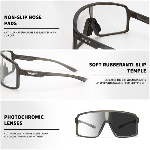 WGKVP Sports Sunglasses for Men, Photochromic Cycling Glasses Women Running, UV400 Protection
