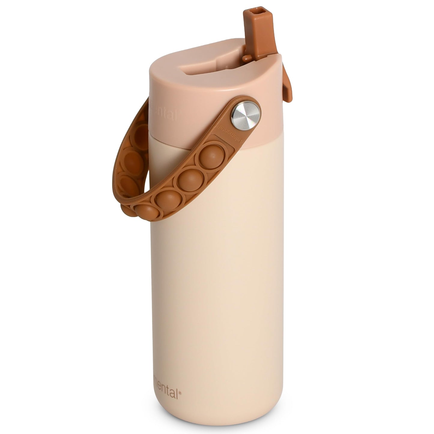 Elemental Insulated Kids Water Bottle, Stainless Steel Water Bottle with Straw Lid & Pop-It Handle, Leak-Proof Water Bottles for School, Boys or Girls, Travelling and Sports, 18oz - Beige