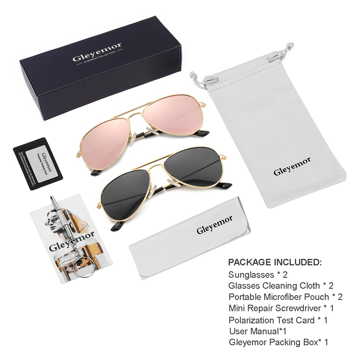 Gleyemor Kids Polarized Aviator Sunglasses for Juniors Teenagers Age 8-18 (Gold/Pink Mirror+Gold/Grey)