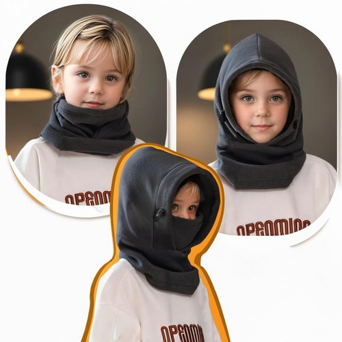 Vanolu Kids Balaclava Ski Mask Winter Fleece Hat for Boys Girls, Toddler Baby Winter Caps Baklava Face Masks Youth Warm Hood Black