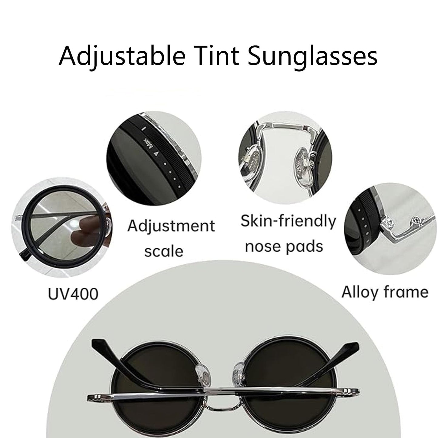 yunanwa Adjustable Tint Sunglasses for Men, 1-9 Gears Rounded Polarized Glasses with Nd Filter Lensesadjust Shade Sunglasses for Men Beach Shady Fishing Driving