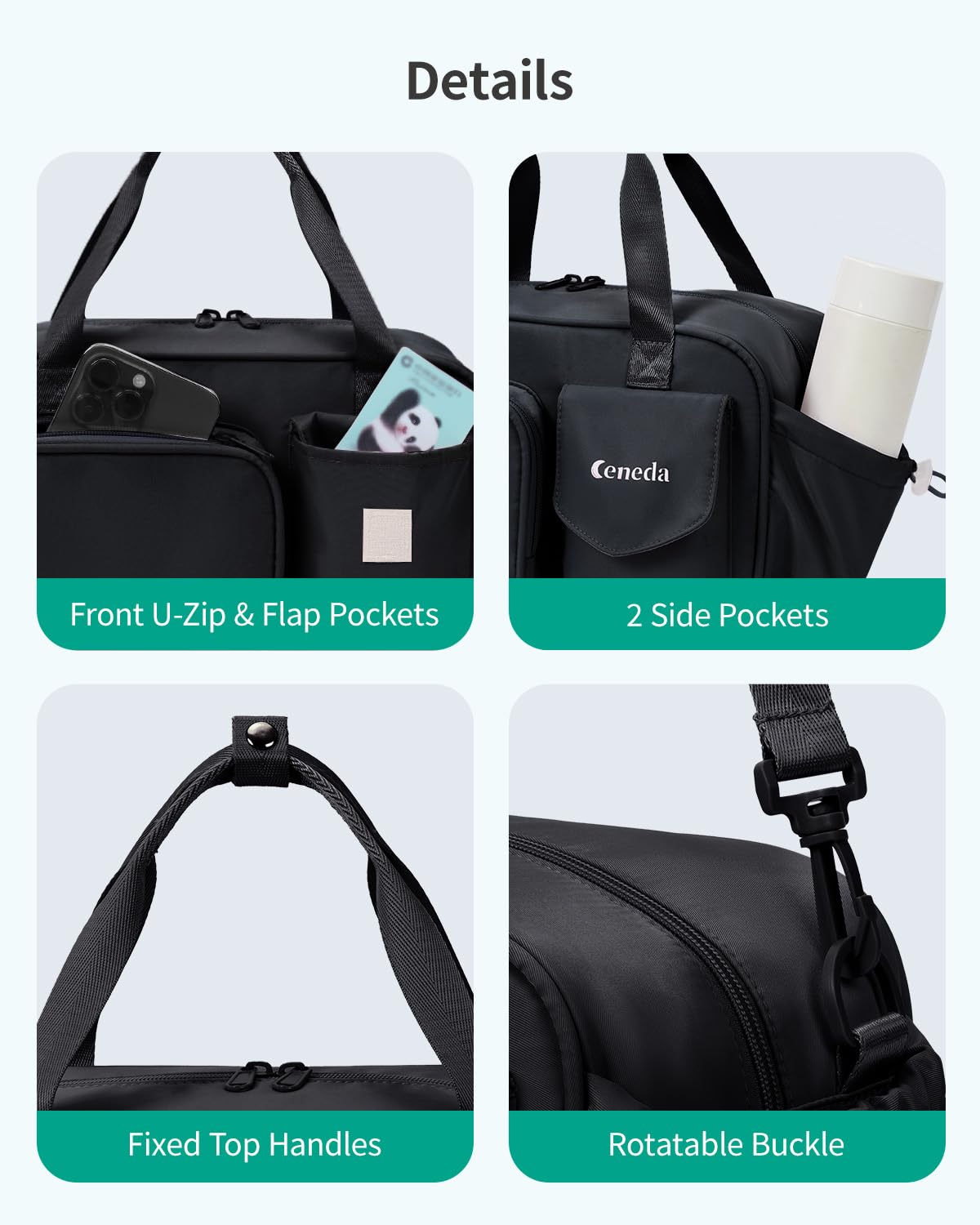 Ceneda 12 inch Mini Gym Bag for Women, Small Duffle Bag with Wet Pocket, Lightweight Multi-Pocket Travel Tote for Yoga, Sports, Workout, Daily Use - Water-Resistant