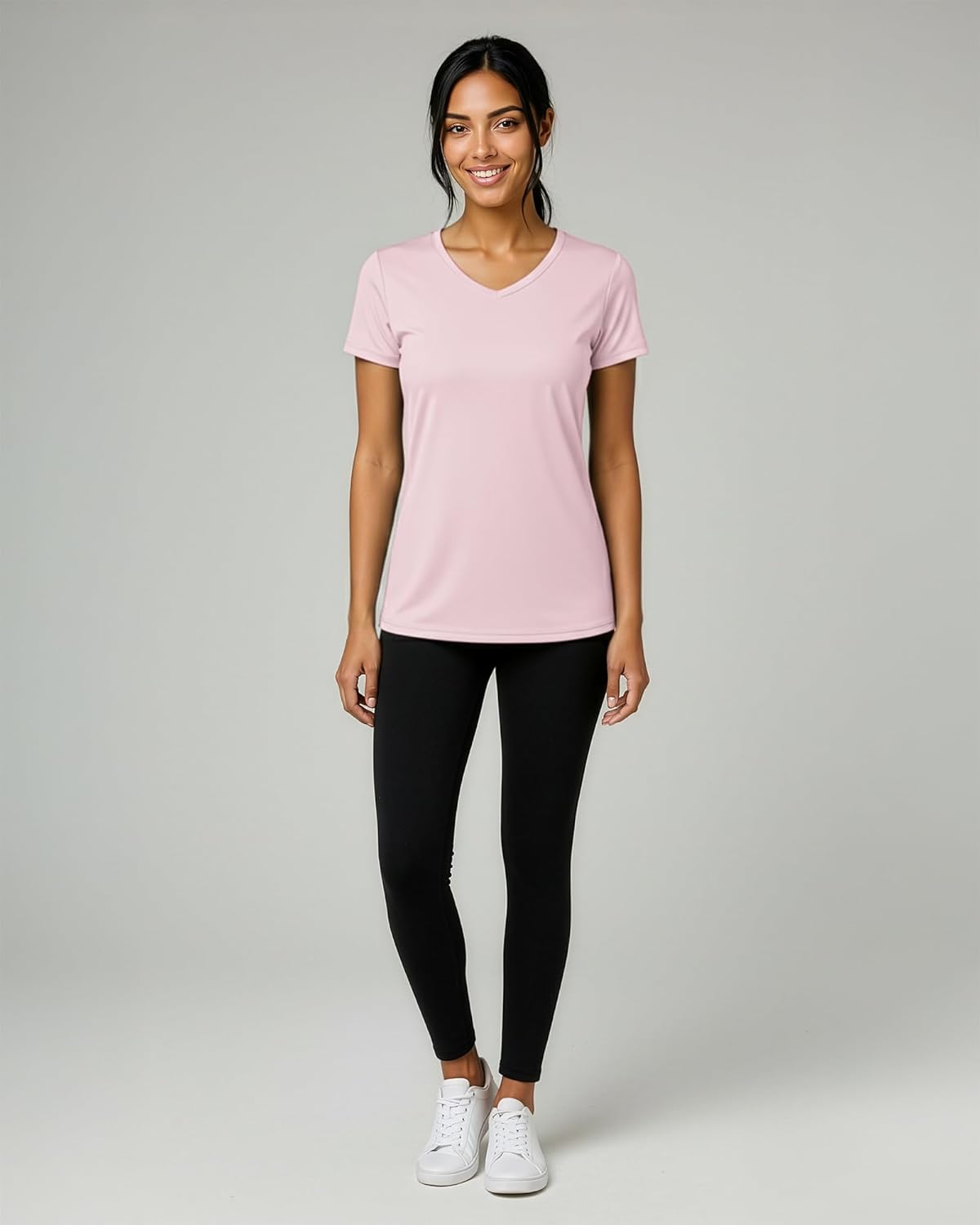 Real Essentials Women's Dry-Fit Short Sleeve V-Neck T-Shirt - 5 Pack Yoga & Workout Tops (Plus Size Available)