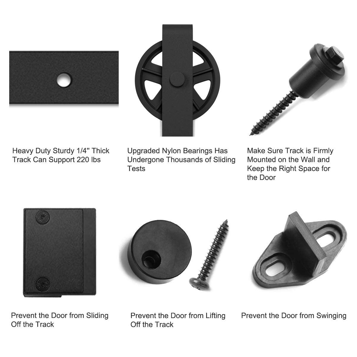 SMARTSTANDARD 10ft Heavy Duty Sliding Barn Door Hardware Kit, Black, (Whole Set Includes 1x Pull Handle Set & 1x Floor Guide) Fit 60" Wide Door Panel (Big Industrial Wheel Hangers)