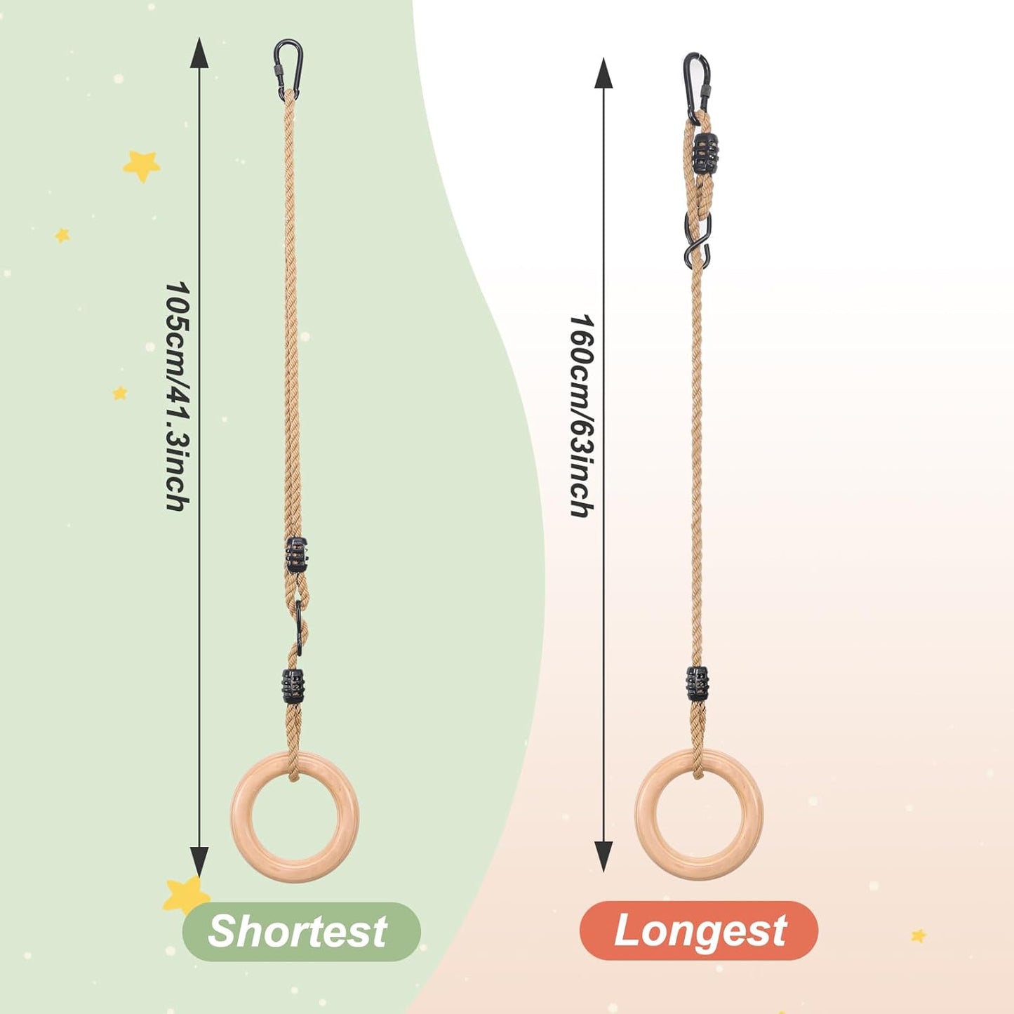 YAERSI Wooden Gymnastics Rings - Adjustable Pull-Up Rings for Kids' Home Exercise | Durable & Safe