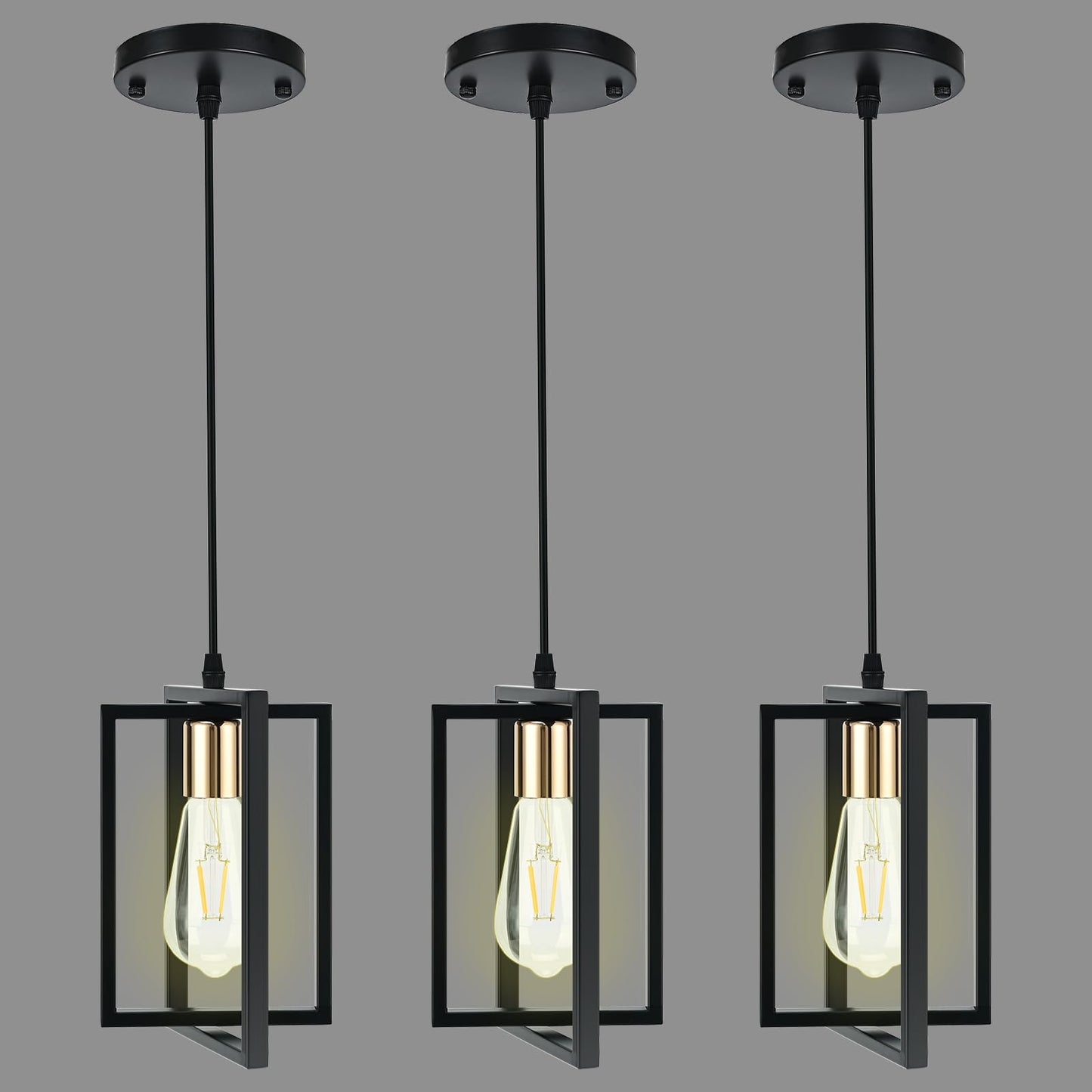 WKWKTOTO 3 Pack Black Pendant Lights for Kitchen Island, Industrial Hanging Light Fixture with Durable Metal Shades, Kitchen Island Lighting for Dining Room, Entryway, Restaurant