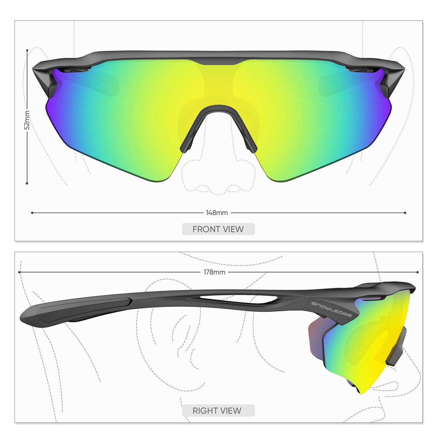 Snowledge Cycling Glasses with 5 Interchangeable Lenses, Mens Womens Polarized Sports Sunglasses, Running Baseball Cricket Sunglasses