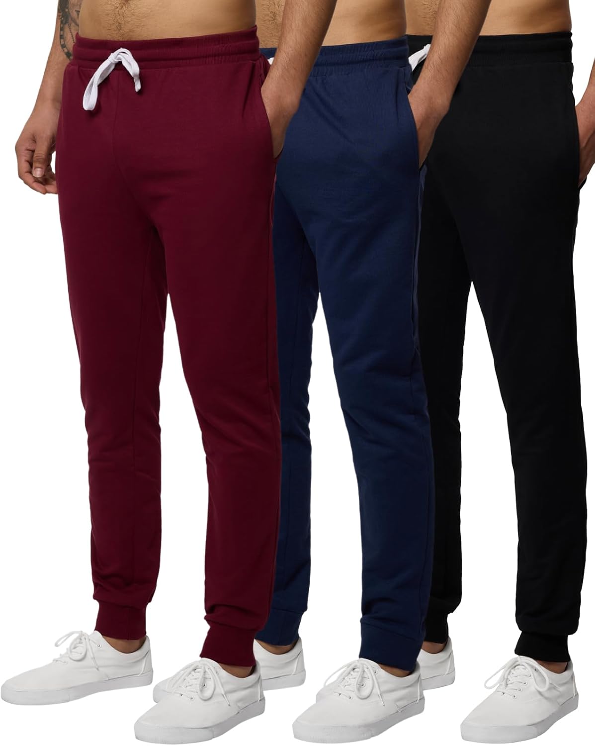 Real Essentials Men's French Terry Fleece Jogger Sweatpants - 3 Pack with Pockets | Big & Tall Sizes Available
