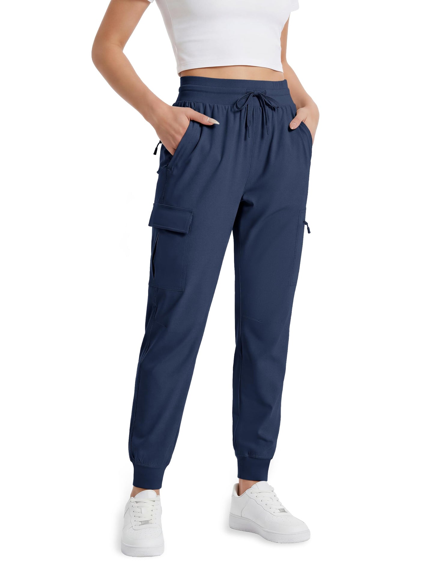 MAGCOMSEN Women's Hiking Pants Lightweight Quick Dry Water Resistant Cargo Joggers Workout Casual 5 Pockets Navy M