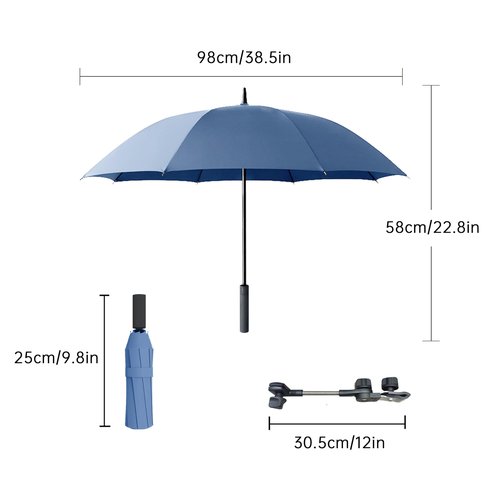 Silfrae Universal Baby Stroller Umbrella Bicycle Umbrella 210T Water-resistant Polyester 360° Adjustable Shade (Blue, 38.6in)