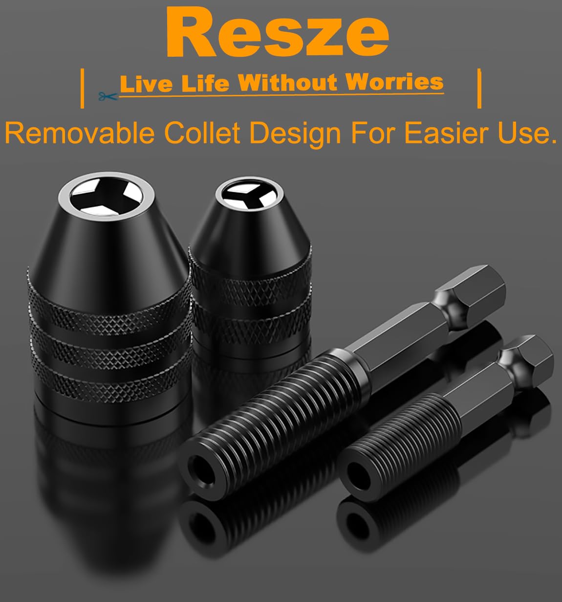 Resze Keyless Drill Chuck Adapter - 3Pcs Drill Chucks for Impact Driver, 1/4' Hex Shank Chuck Conversion Adapters