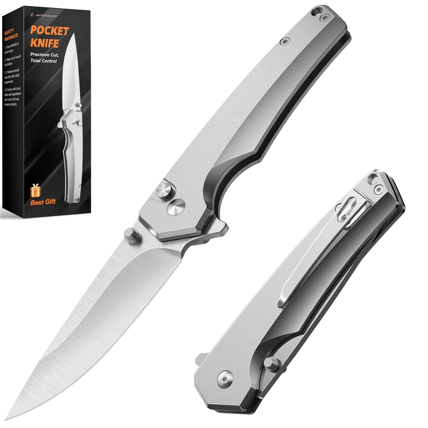Bfonder EDC Folding Pocket Knife – 3.15" High Carbon Steel Blade, 440C Stainless Steel Handle, Compact Camping Knife with Pocket Clip for Outdoor & Survival, Gift for Men and Women