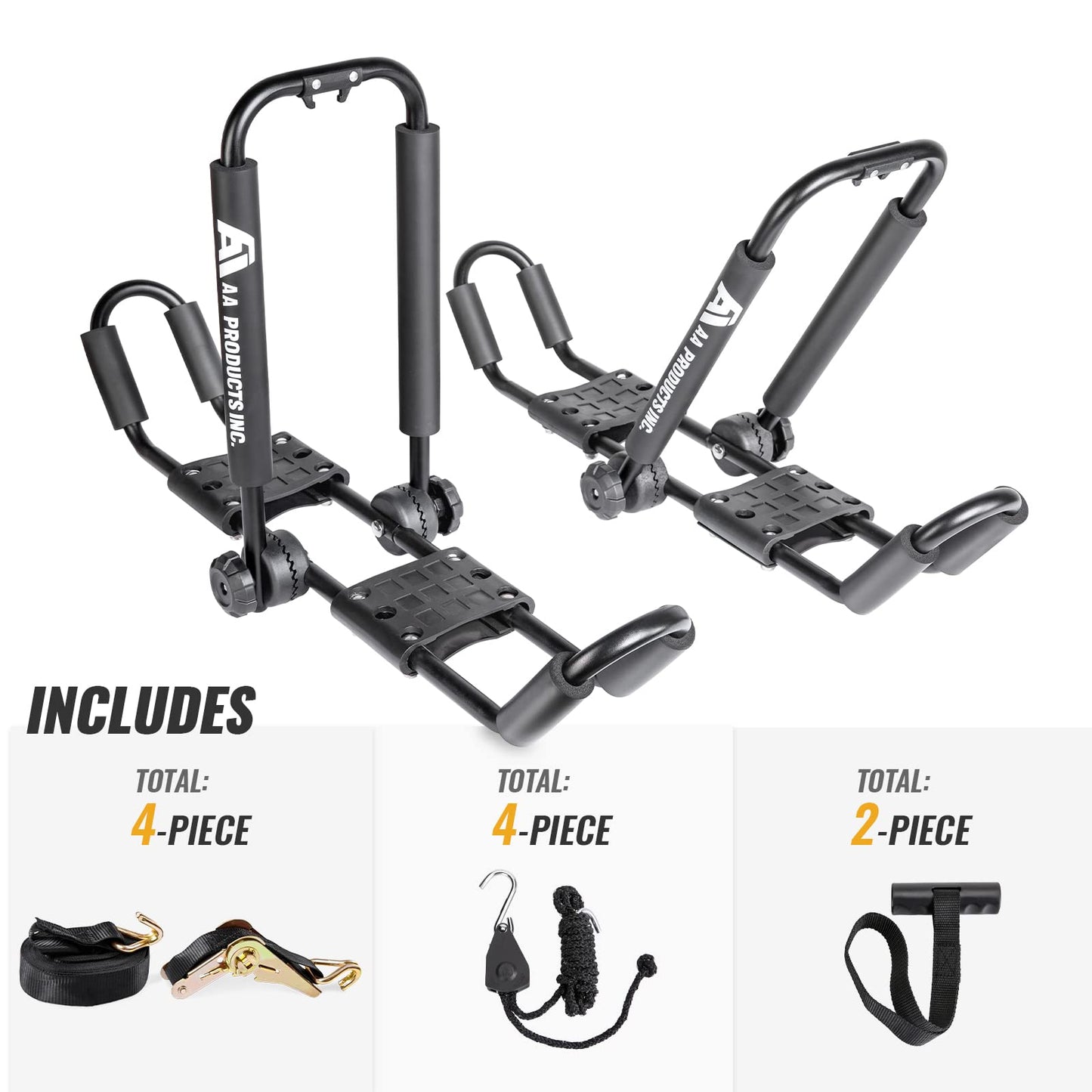 AA-Racks J-Style Bilateral Folding Kayak Carrier for Canoe, 180° Folding Motion Kayak Roof Rack for SUP,Surfboard and Ski Board on SUV, Car and Truck
