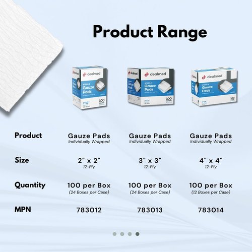 Dealmed Sterile Gauze Pads - 2" x 2" Disposable Medical Wound Care (100 Count, Case of 24)