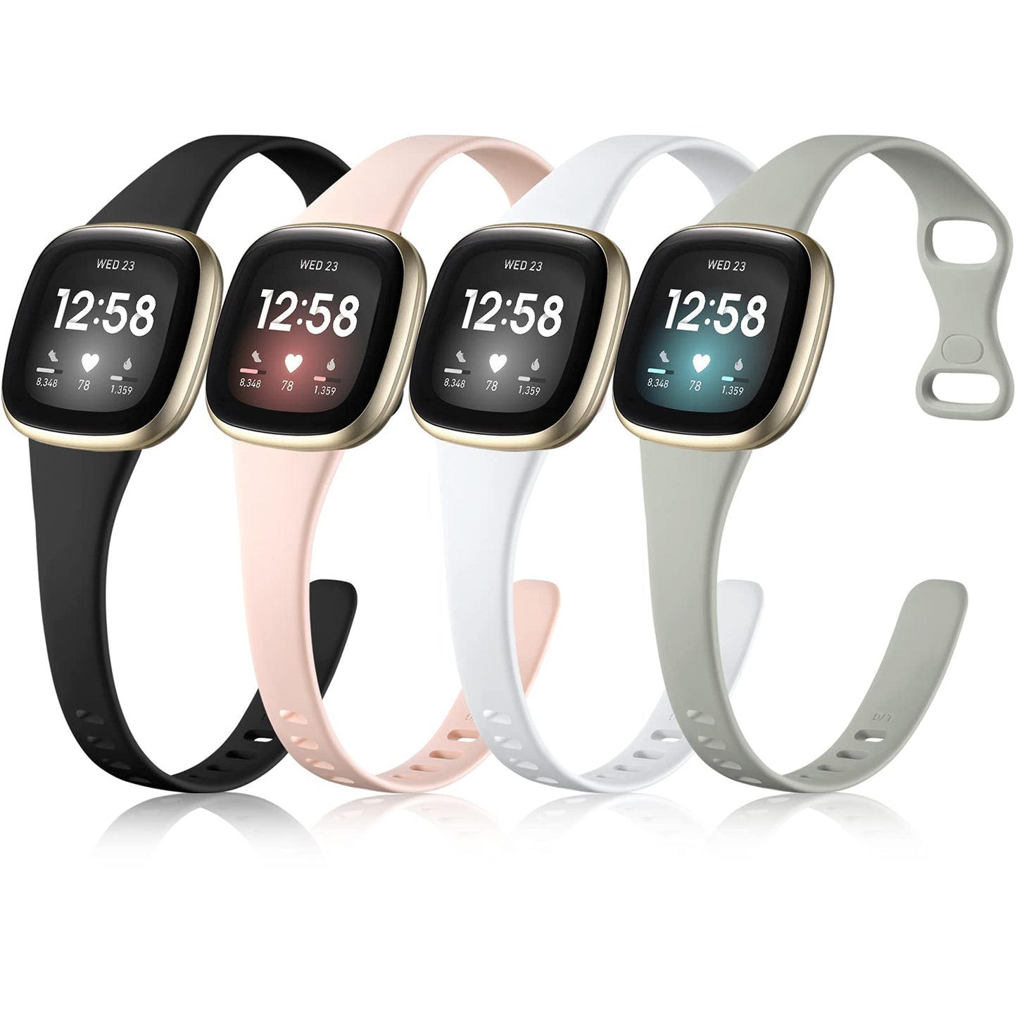 Getino Compatible Fitbit Versa Bands, Sport Soft Accessories, Slim Band for Fitbit Versa 4/3/Sense 2, Large Black/Gray/Pink/White