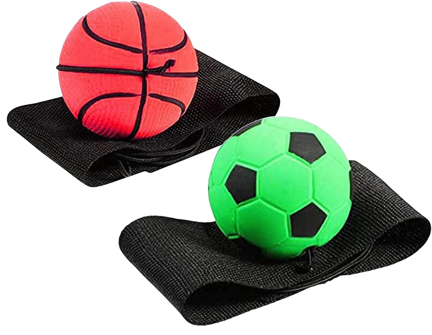 Sndperiexam 2 Pcs Wrist Return Ball Rubber Sport Ball with Wrist Strap and String Rebound Bouncy Balls Wrist Rebound on Elastic String Exercise Play, (Basketball & Football)