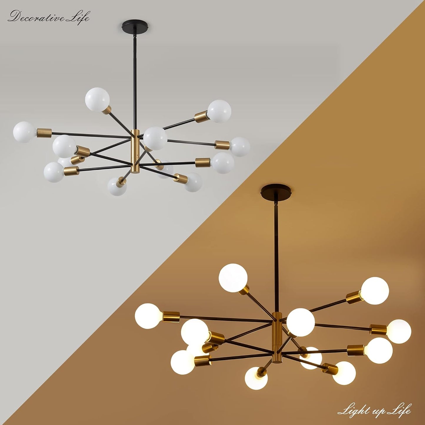 8-Light Gold Sputnik Chandelier - Modern Adjustable Ceiling Light for Dining Room, Kitchen & Foyer