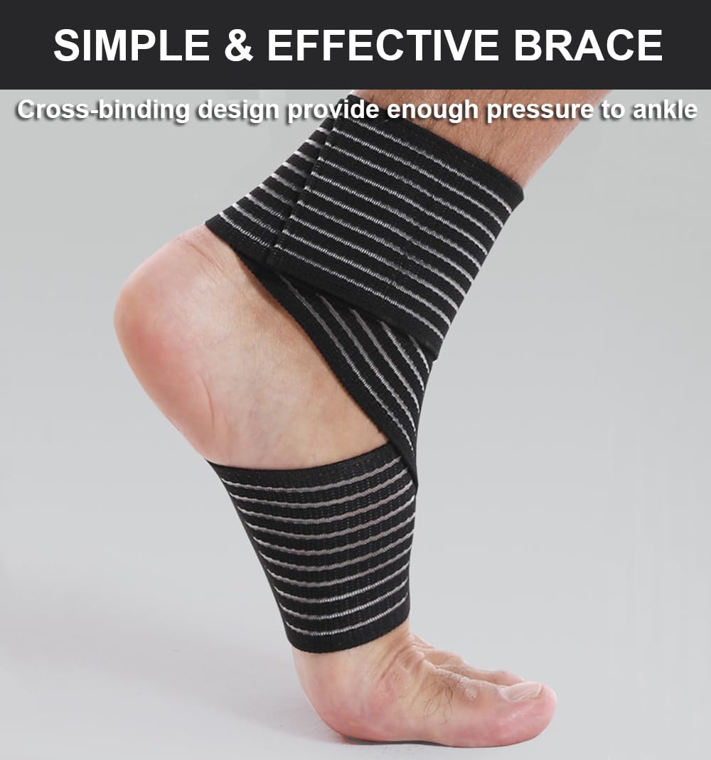 2 PCS Ankle Braces for Men Women, Ankle Compression Sleeve Long Wraps Plantar Fasciitis Brace Plantar Fasciitis Relief, Arch Support Wraps Ankle Brace for Sprained Ankle (Black)