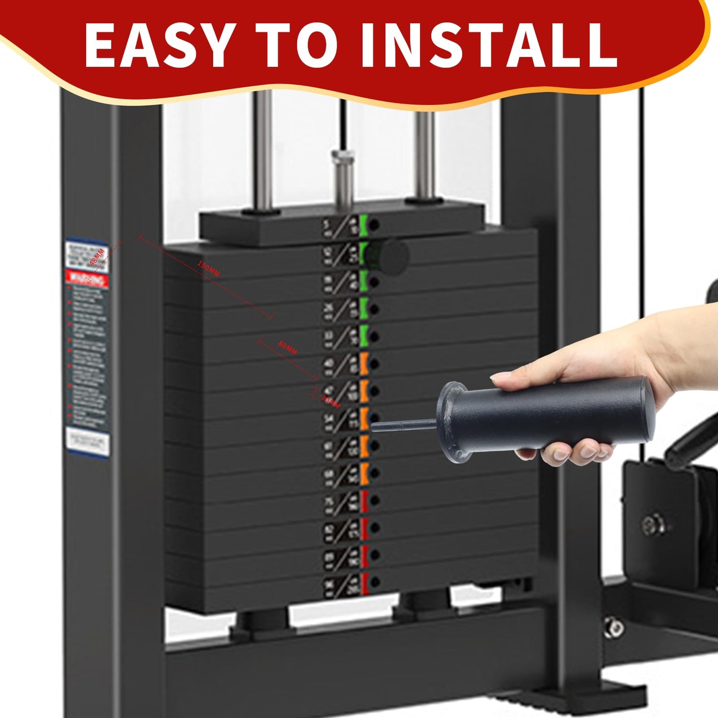 FNKTEK Weight Stack Pin and Spring Collar Weight Stack Extender Pin Commercial and Home Gym Accessories for Cable Tower and Functional Trainer Machine (Hanger Rod Length: 150 mm, Ø 8 mm,Length 80mm)