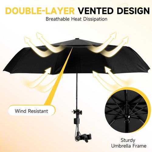 Chair Umbrella - Universal Clamp Double Canopy Sunshade with 360° Swivel | UPF 50+ UV Protection, 100cm