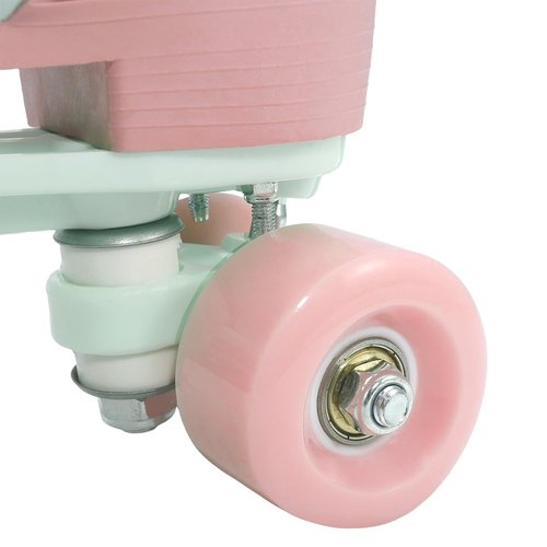 XUDREZ Roller Skates for Girls and Women, Light Green PU Leather Indoor Outdoor Roller Skates with Pink Light Up Wheels for Youth Kids Girls Ages 6-12 (33-Youth 2)