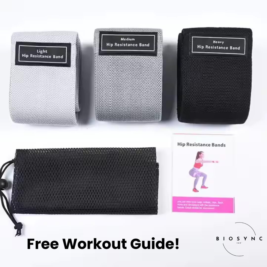 Fabric Booty Bands | Exercise Band for Legs and Butt | Fabric Resistance | Hip Resistance Bands with Workout Guide and Carry | Strength | Rehab | BioSync360 |