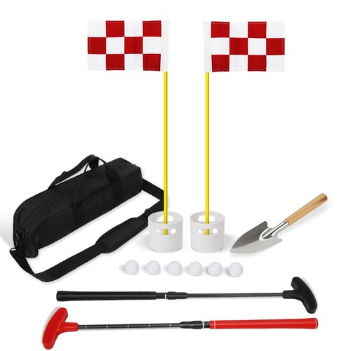 Golf Flagstick Mini Putt Set - Outdoor Battle Putting Game for Sand Beach/Backyard/Driving Range,Detachable Golf Pin Flag Hole Cup Set with 2 Adjustable Putters &Carry Bag, Gift Idea for Men/Boys