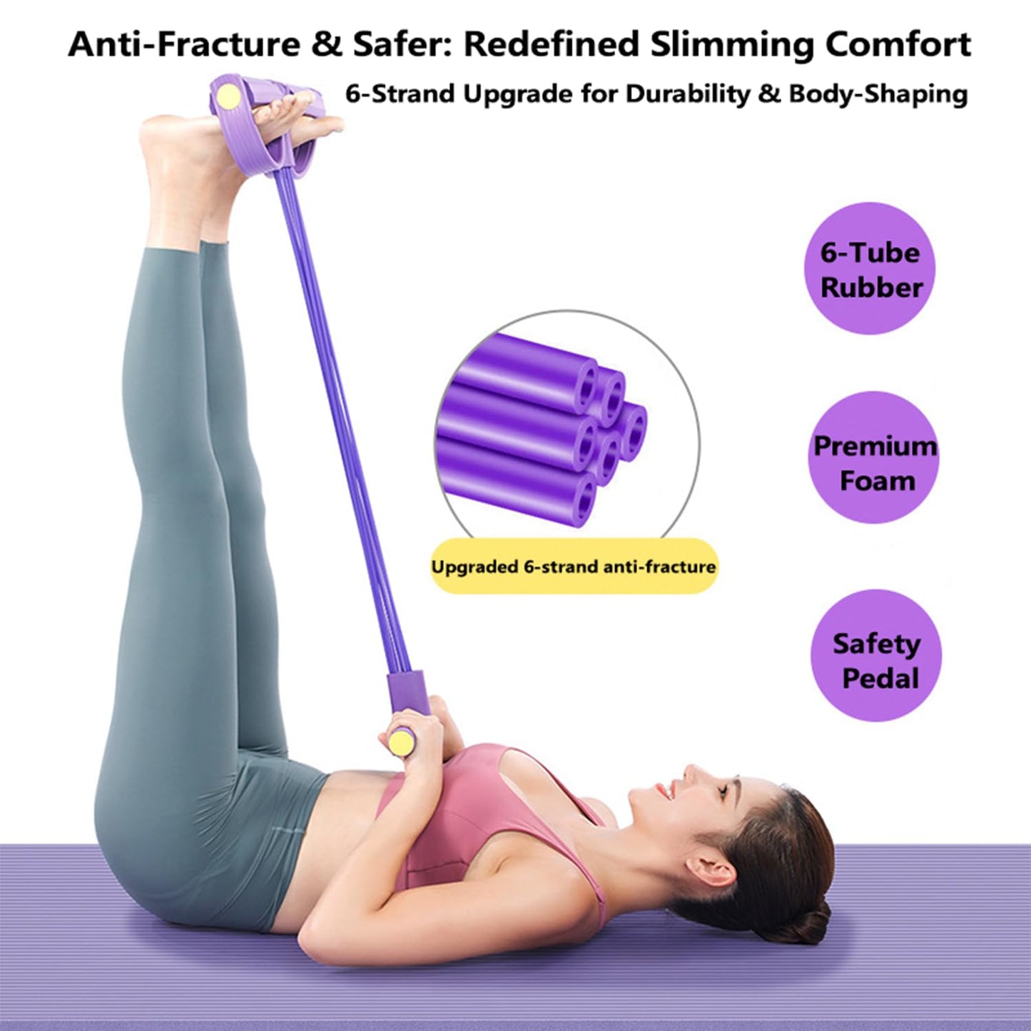 Lenporl 6-Tube Pedal Ankle Puller Resistance Bands with Free Figure 8 Exercise Bands Included,Pedal Puller Resistance Band with Handle for Home Gym,Yoga & Pilates,Ideal to Tone Arms,Abs,Waist Unisex