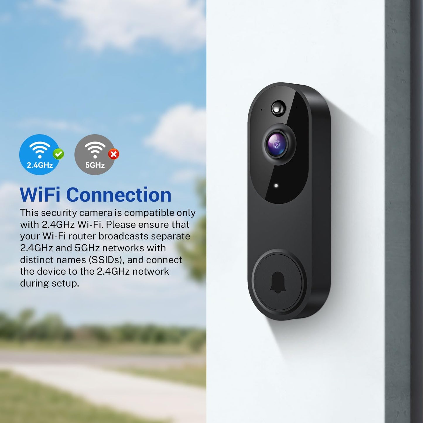 ModeJump 1080P Smart Wireless Video Doorbell Camera, Night Vision, Real-Time Alerts, AI Human Detection, Two-Way Talk, Cloud Storage, Night Vision, Battery Rechargeable(Receiver not Included)