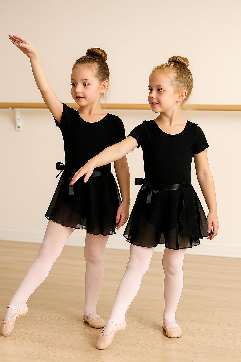 DANSHOW Girls Ruffle Sleeve Ballet Leotard with Shiny Dance Skirt(30272-06P-M)