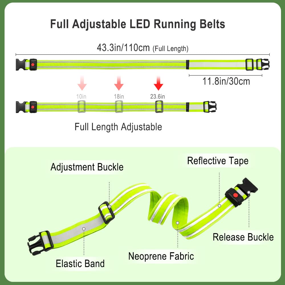 BSEEN LED Running Waist Belt - USB Rechargeable Reflective Glowing LED Waistband, Flashing Safety Light Belt for Runners, Joggers, Walkers, Pet Owners, Cyclists (Neon Green)