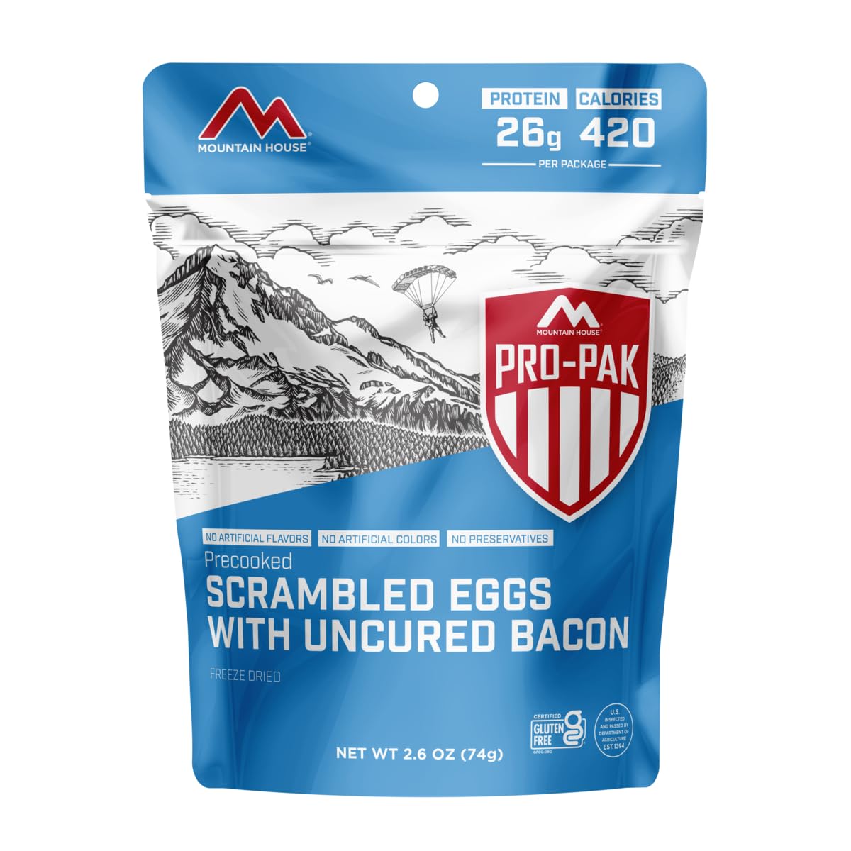 Mountain House Scrambled Eggs with Uncured Bacon Pro-Pak - Freeze-Dried Camping Food | Gluten-Free | 1 Serving