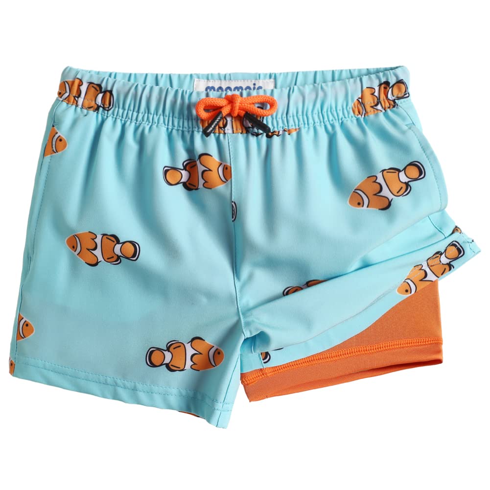 maamgic Boys Swim Trunks with Compression Liner Toddler Boy Swimsuit Quick Dry 4-Way Stretch Swimming Trunks Fish Baby Blue 14-16 Years