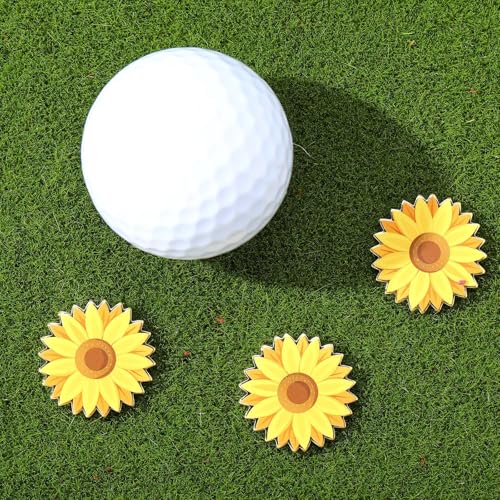 Seenelling 9 Pcs Golf Ball Markers Sunflower Pattern 1 Inch for Women & Men - Yellow